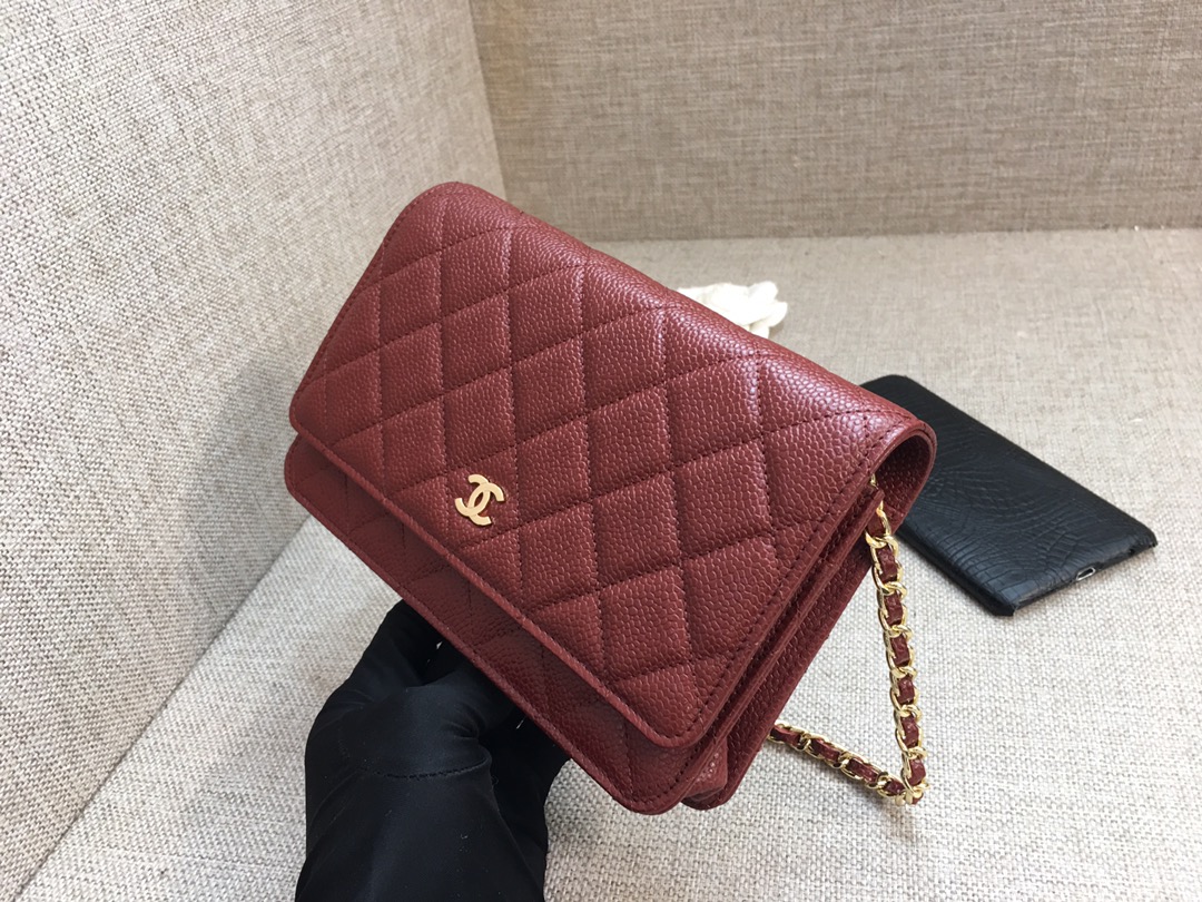 Caviar Leather Wallet On Chain Shoulder Bag A33814 Burgundy/Gold